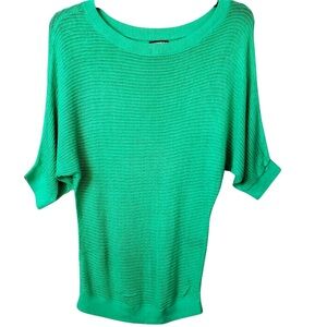Express Green Crew Neck Sweater Lightweight Ribbed Knit